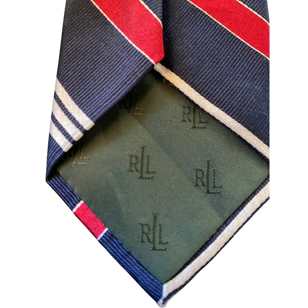 Lauren Ralph Lauren‎ Men's Navy Red White Stripe Silk Tie Classic Formal NWOT